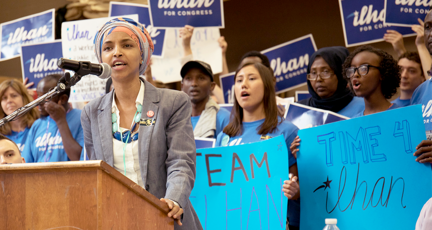 Ilhan Omar speaking at rally